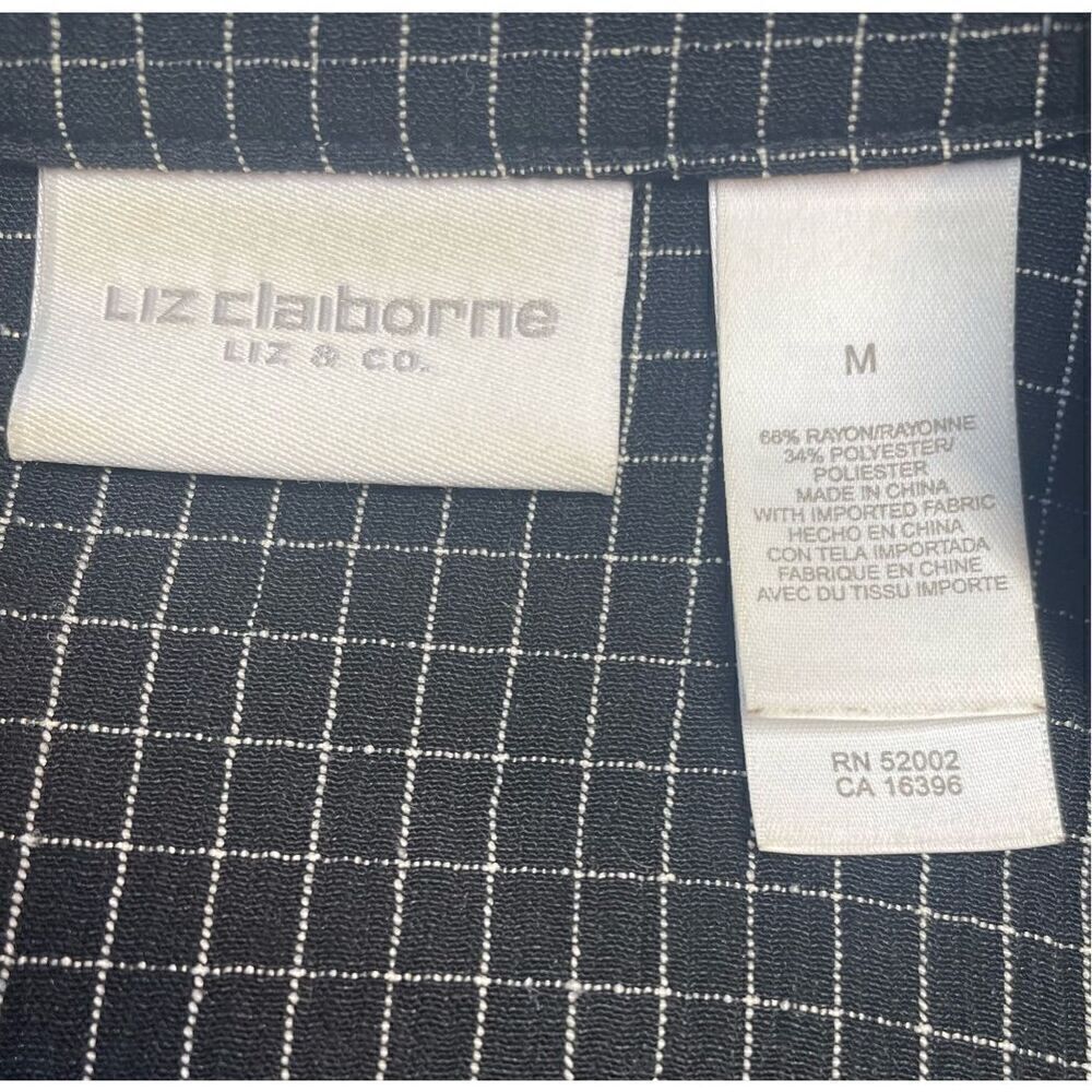Liz Claiborne Women's Black & White Checkered Button-Down Long Sleeve Blouse/Sha - Picture 4 of 9